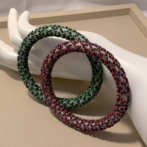 Set Of Two. Pink & Green Beaded Bracelets